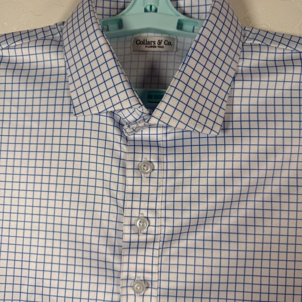 Collars & Co Polo Shirt Mens 3XL Tall White Blue Dress Collar‎ Performance Golf